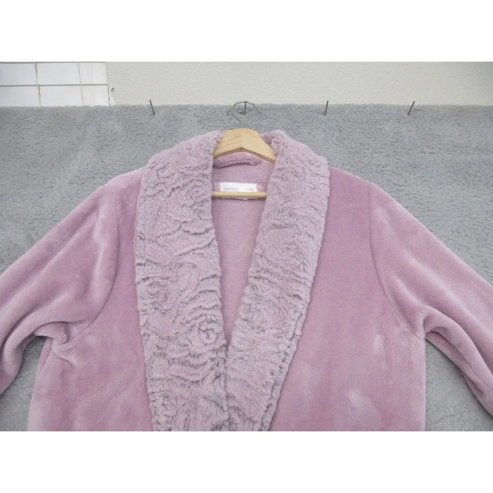 Carole Hochman Plush Fleece Robe Womens M Pink Faux Fur Trim Cozy Cottagecore